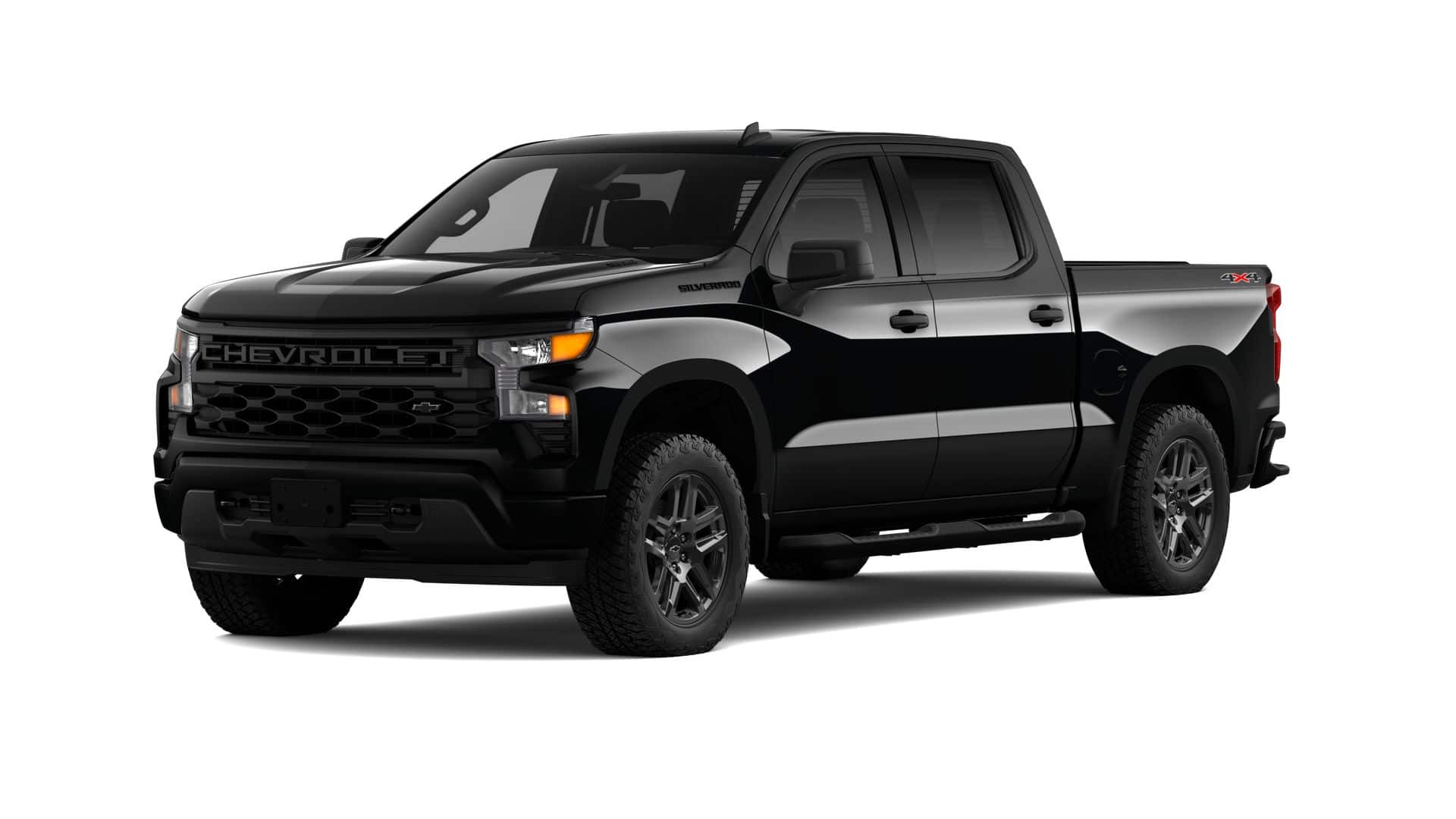 2026 Chevrolet Silverado 1500 Custom in Black — front three-quarter view